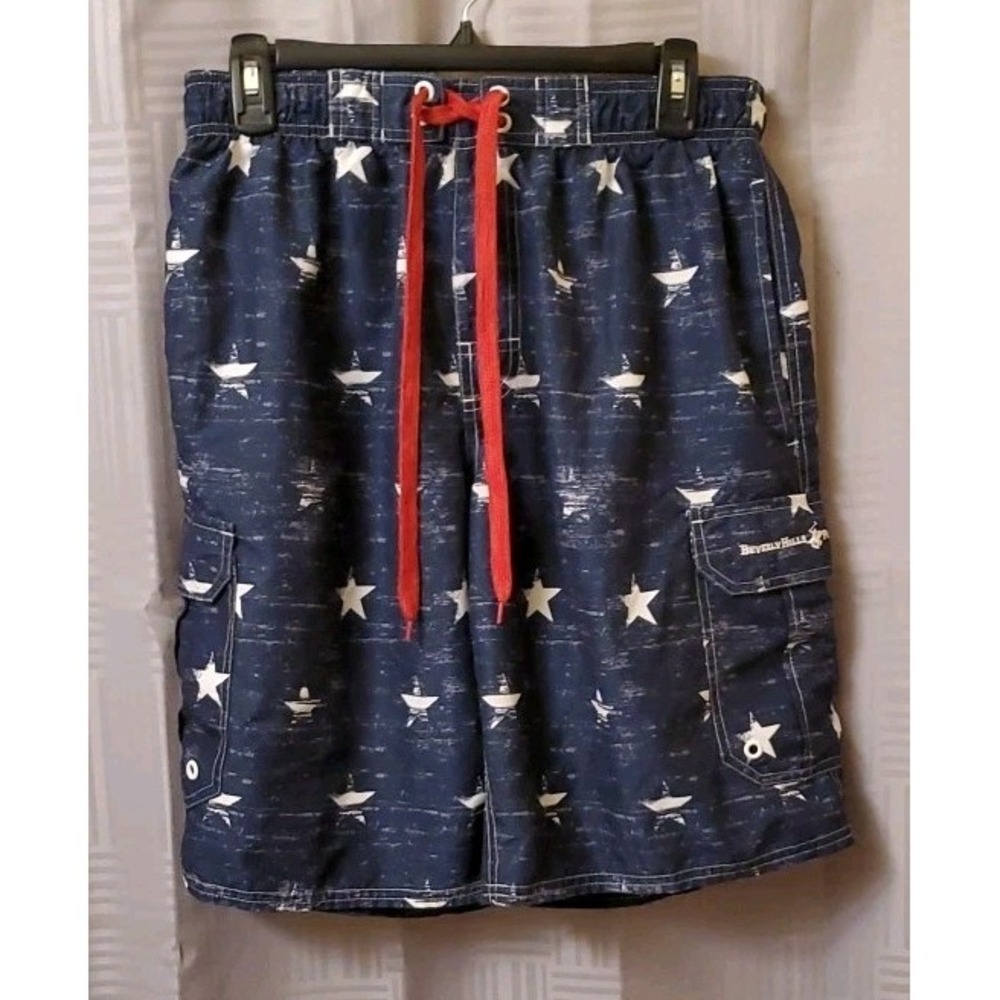 American Flag Swim Shorts Beverly‎ Hills Polo Club Mens Trunks M Stars Unlined